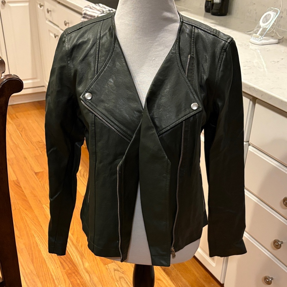 LOFT Dark Green Vegan Leather Jacket, Sz 8